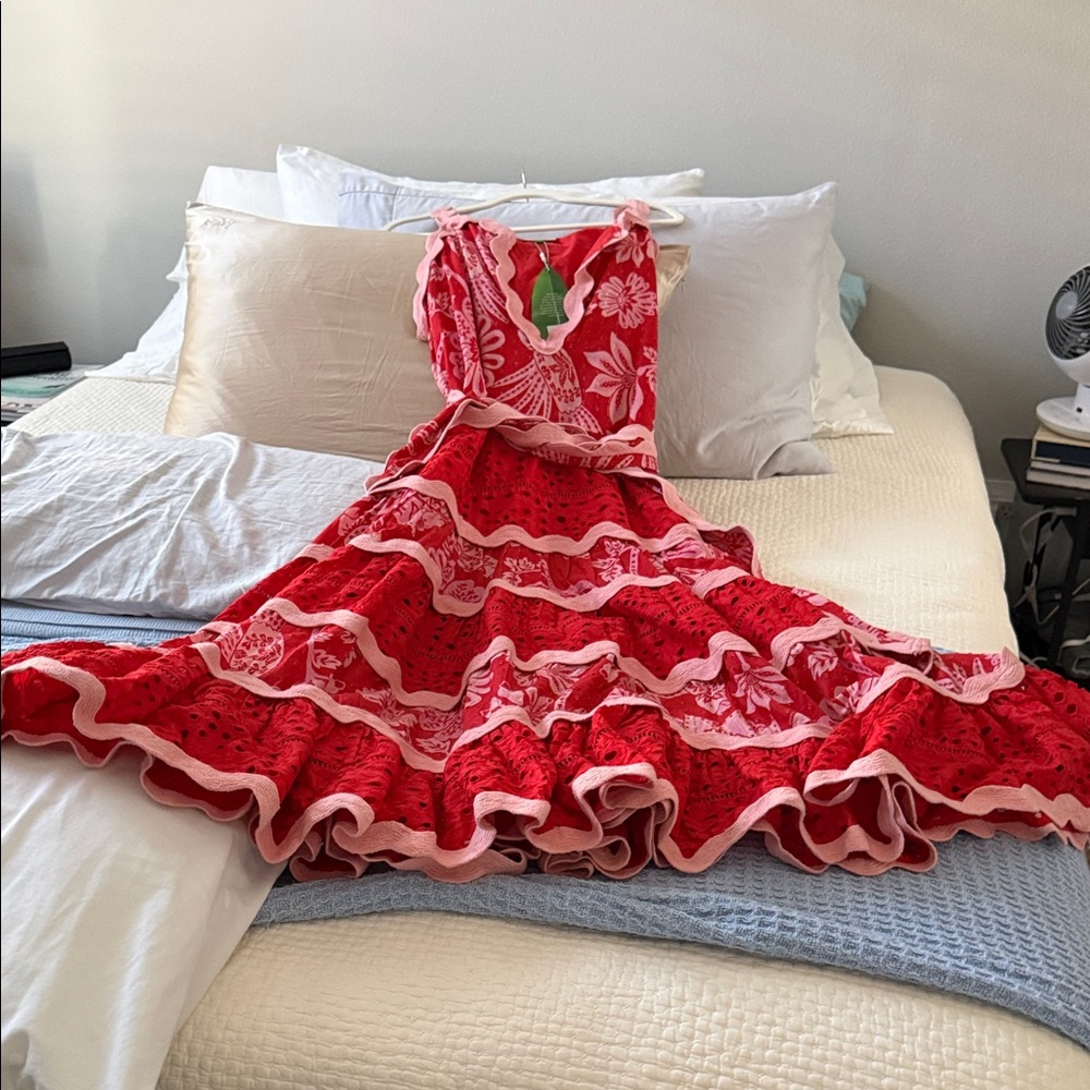 Farm Rio dress Flowerfull birds red mix maxi dress - Picture 4 of 8